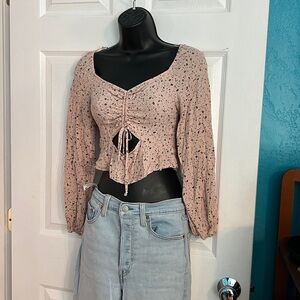 Pink Ruched Long Sleeve Crop Top
